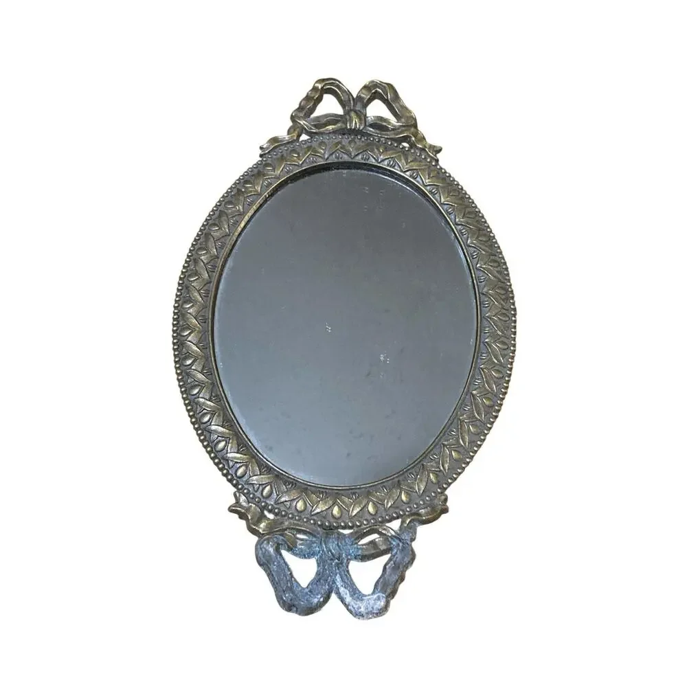 10”‎ X 5.5” Brass Oval Ribbon Style Mirror Made in Korea Vintage Wall Hanging